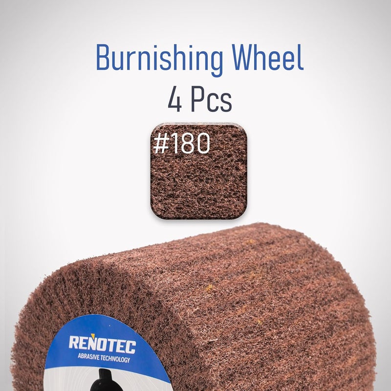 RENOTEC 4" Burnishing Drum, 100x100mm, Fine Grit 180, A/O, for Metalwork Surface Polishing - Image 3